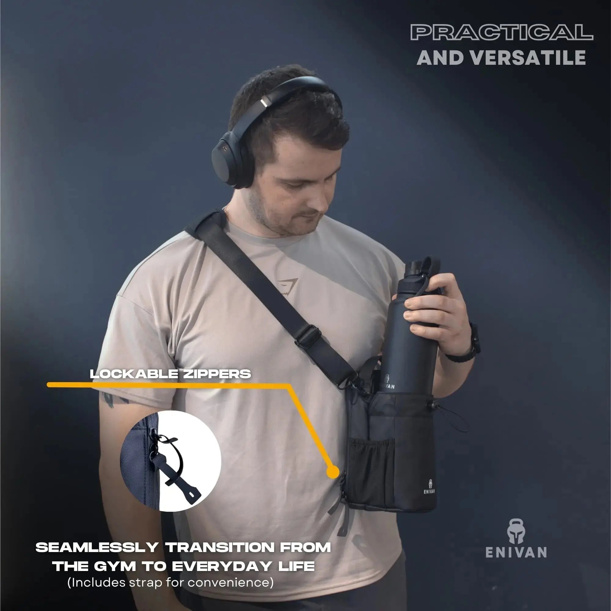 SAC DE SPORT MAGNÉTIQUE AVEC PORTE-BOUTEILLE NOIR ENIVAN