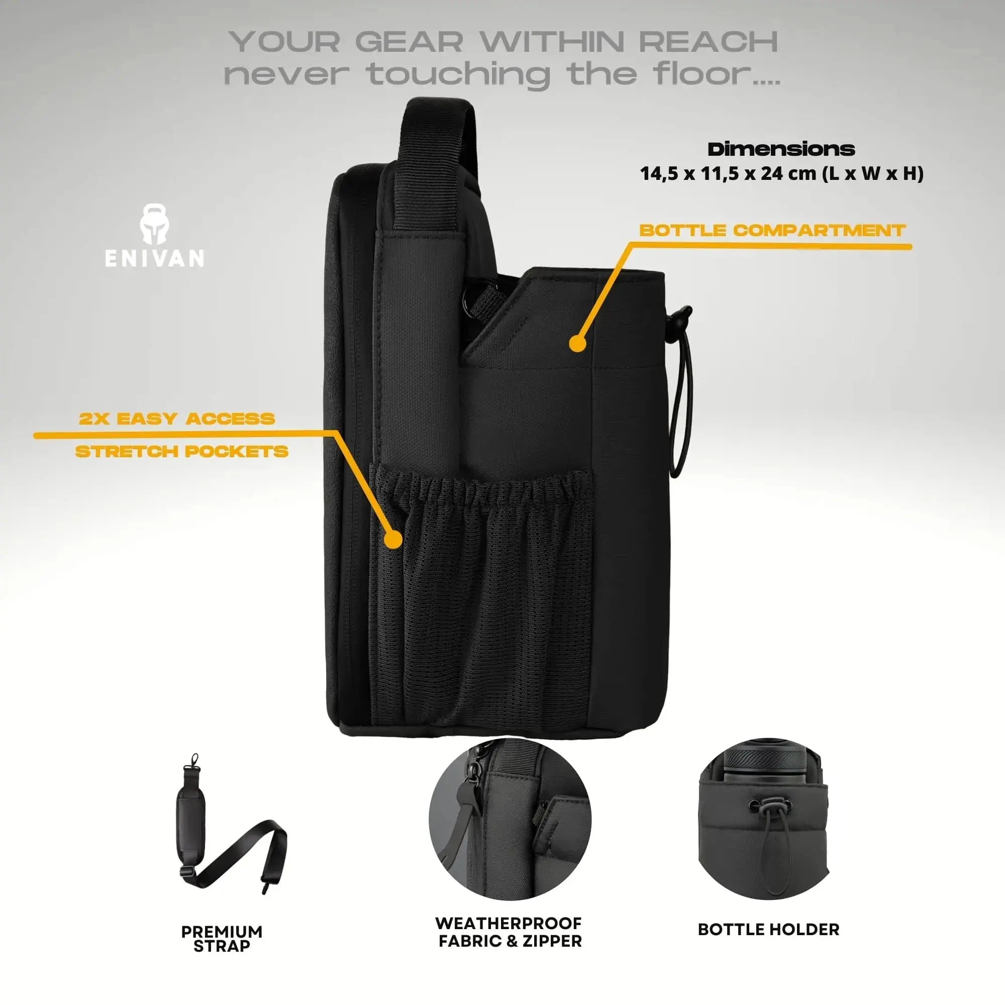 SAC DE SPORT MAGNÉTIQUE AVEC PORTE-BOUTEILLE NOIR ENIVAN