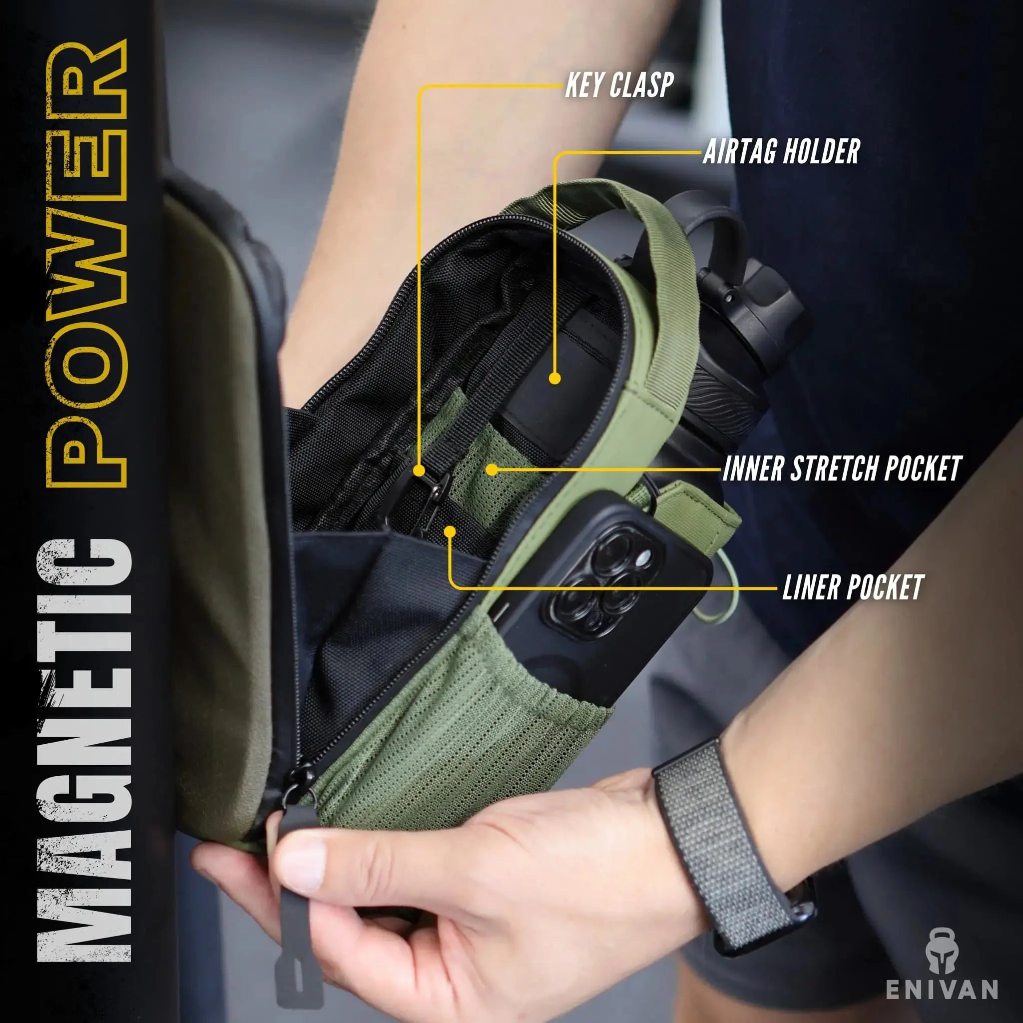 Sac De Sport Magnétique HOVCEH - Porte Gourde, Poches Multiples, Pour Fitness, Randonnée, Salle De Sport