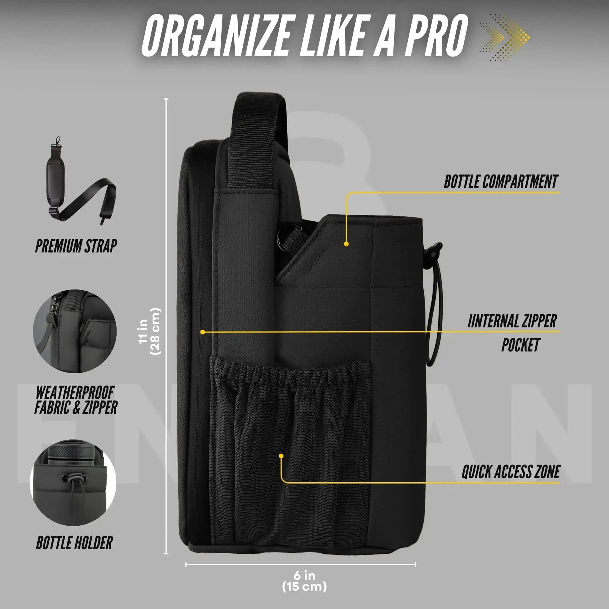ENIVAN BLACK MAGNETIC GYM BAG WITH BOTTLE HOLDER Enivan