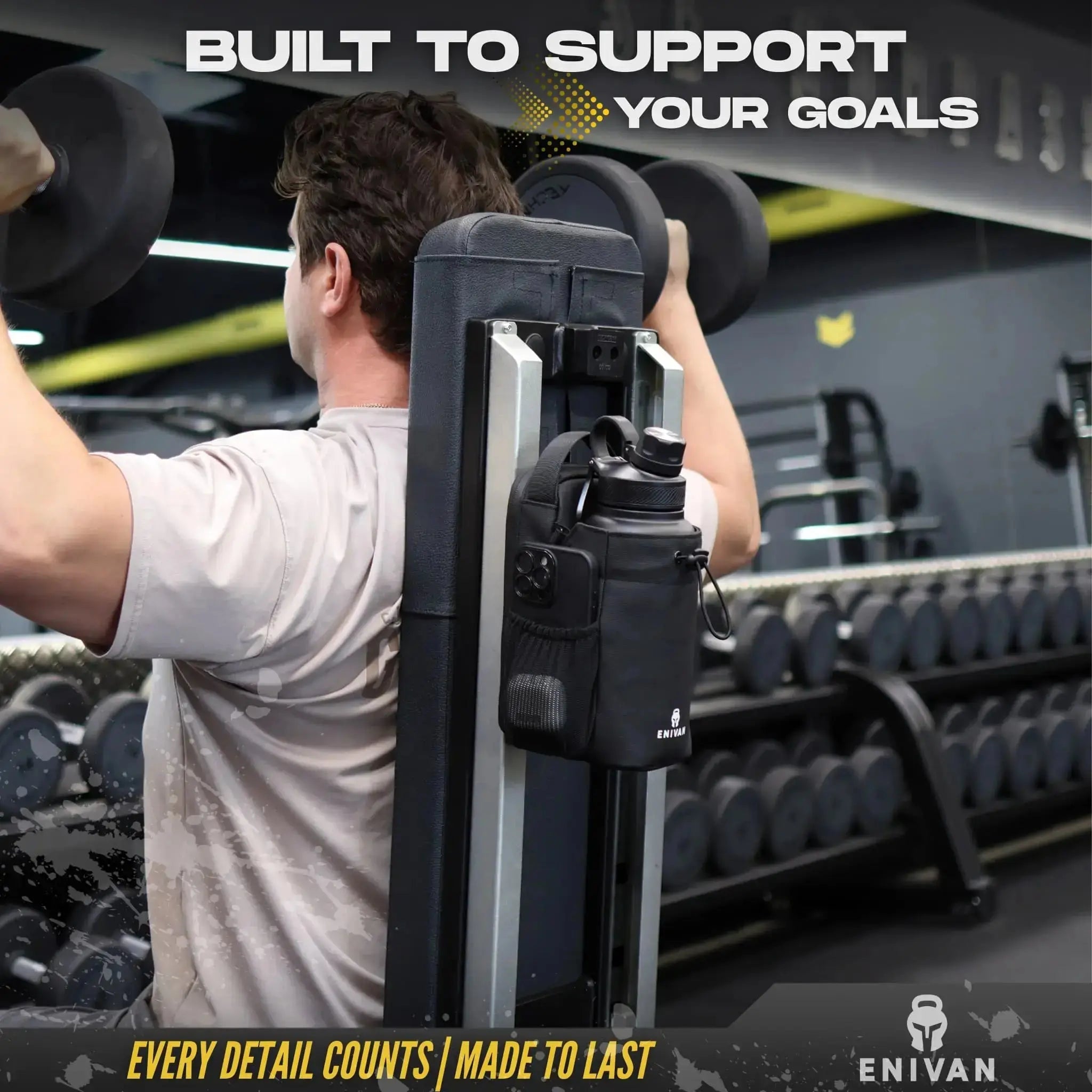ENIVAN BLACK MAGNETIC GYM BAG WITH BOTTLE HOLDER Enivan